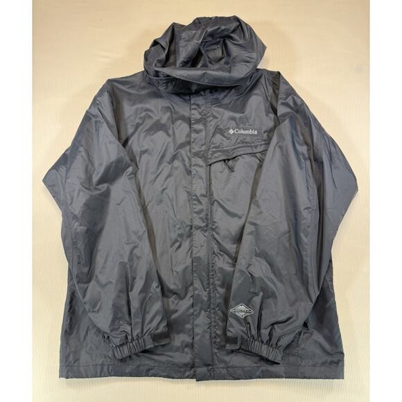 Columbia Jacket Mens Large Black Omni-Tech Waterproof Hooded Rain Coat Shell - Picture 2 of 12
